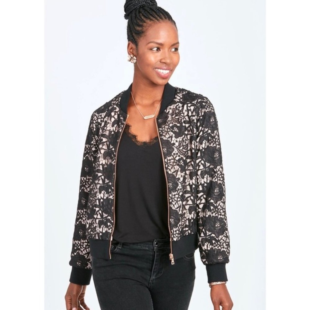 Stella and Dot Danielle Lace Bomber Jacket Black